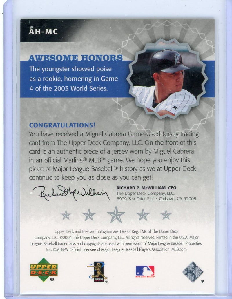 Miguel Cabrera 2004 Upper Deck Awesome Honors relic 