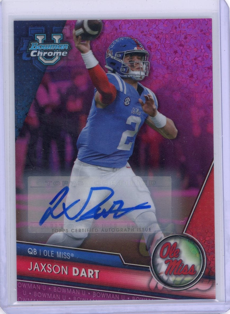 Jaxson Dart 2023 Bowman Chrome University Fuchsia Autograph 