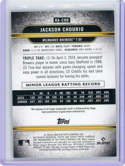 Jackson Chourio 2024 Topps Triple Threads autograph rookie card #'d 41/50