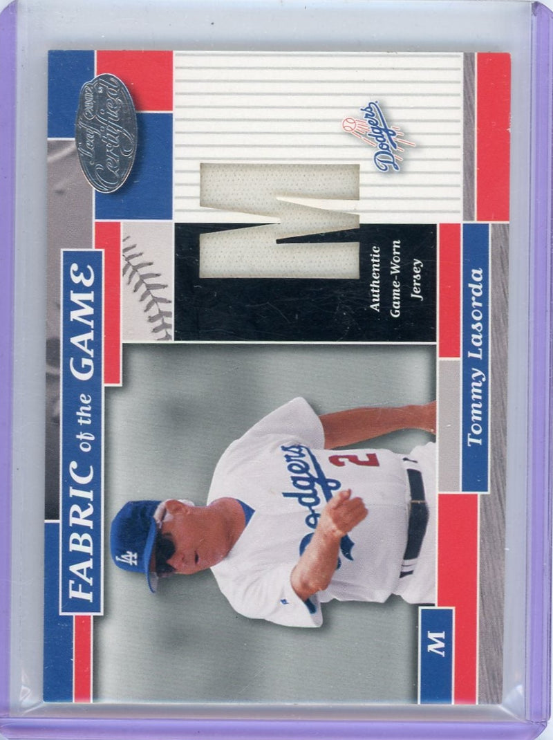 Tommy Lasorda 2002 Donruss Leaf Certified Fabric of the Game game-used jersey relic 