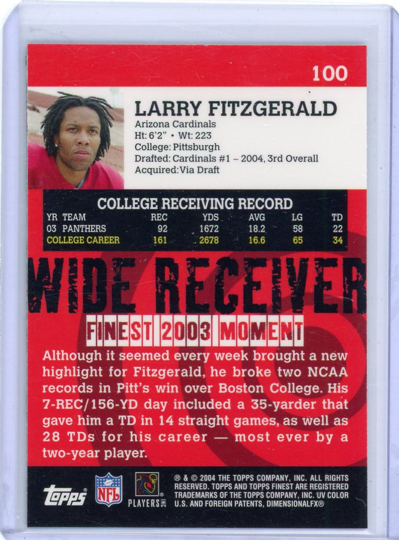 Larry Fitzgerald 2004 Topps Finest rookie card