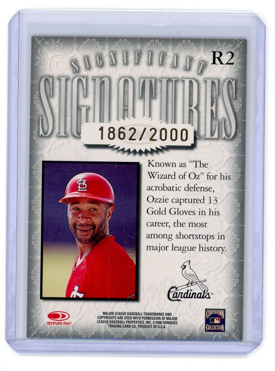 Ozzie Smith 1998 Donruss Significant Signatures refractor autograph #'d 1862/2000