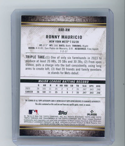 Ronny Mauricio 2024 Topps Triple Threads autograph game-used triple relic #'d 02/50