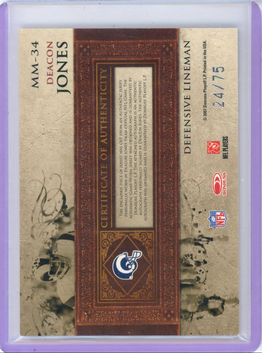 Deacon Jones 2007 Donruss Playoff Leaf Limited Material Monikers autograph game-used relic #'d 24/75