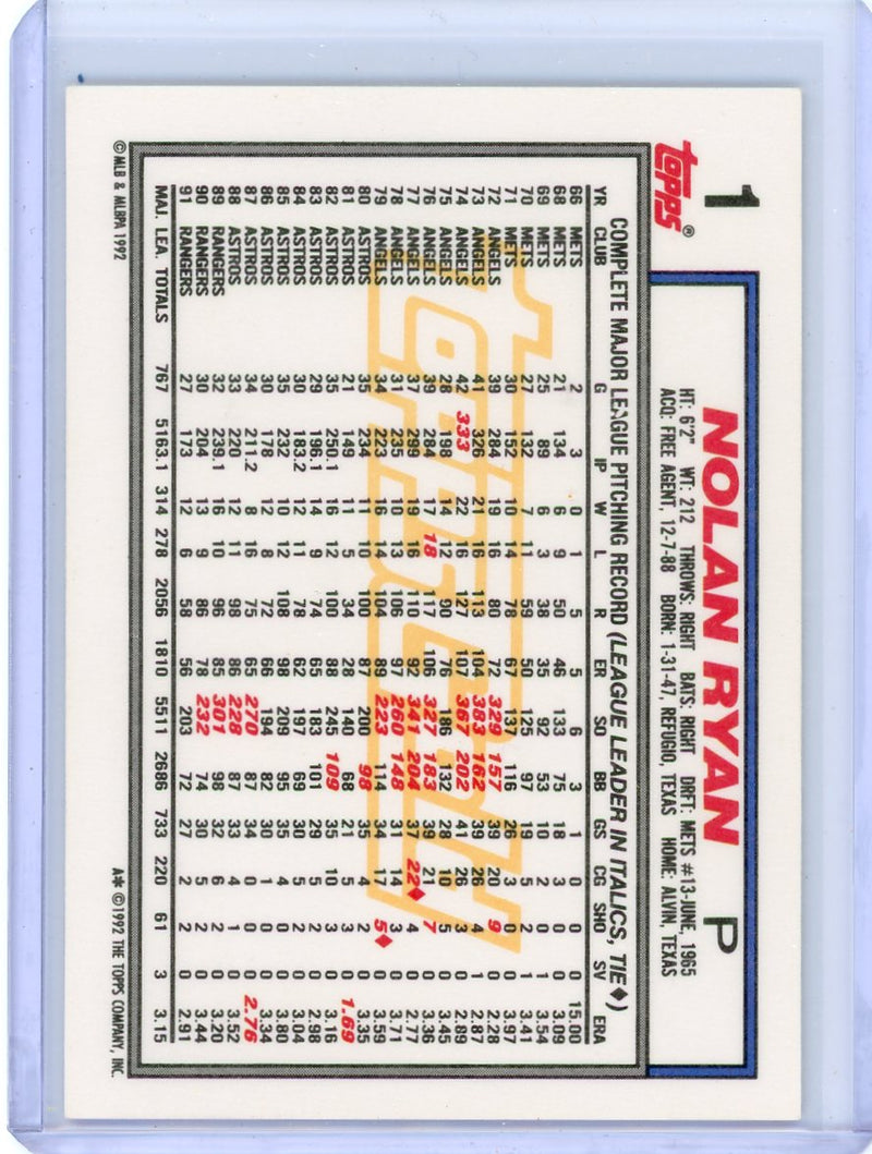 Nolan Ryan 1992 Topps Gold "Winner" Parallel 