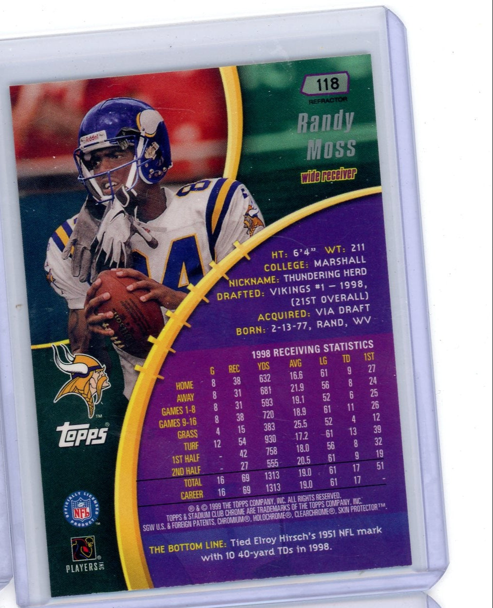 Randy Moss 1999 Topps Stadium Club Chrome refractor