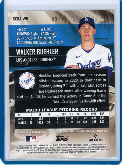 Walker Buehler 2021 Topps Stadium Club Rainbow Foil Autograph #'d 09/10