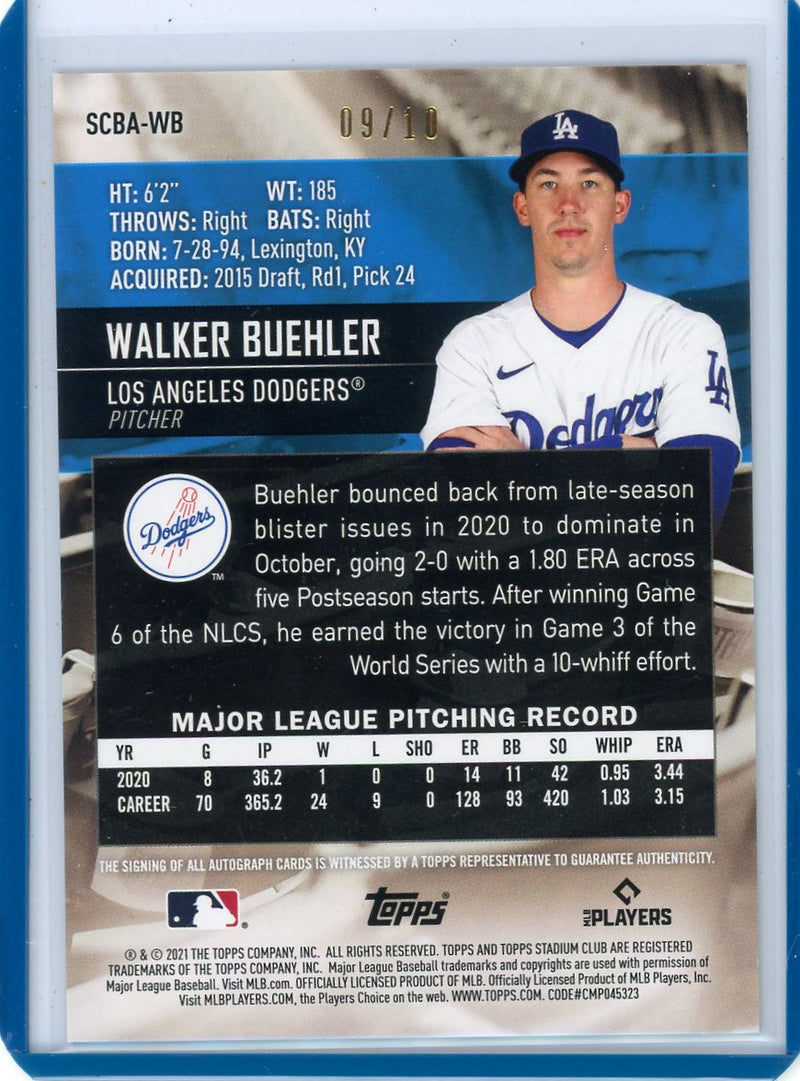 Walker Buehler 2021 Topps Stadium Club Rainbow Foil Autograph 