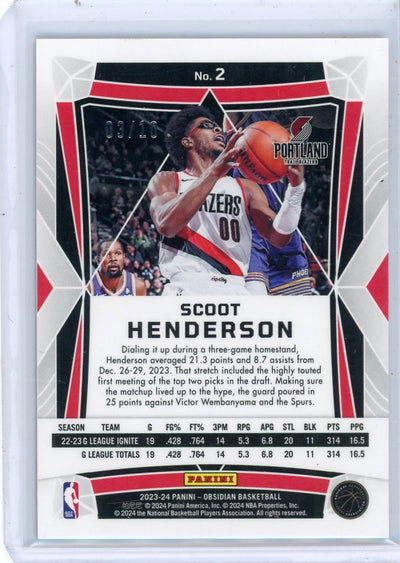 Scoot Henderson 2023 Panini Obsidian Molten Mojo Rookie Card #'d 03/10