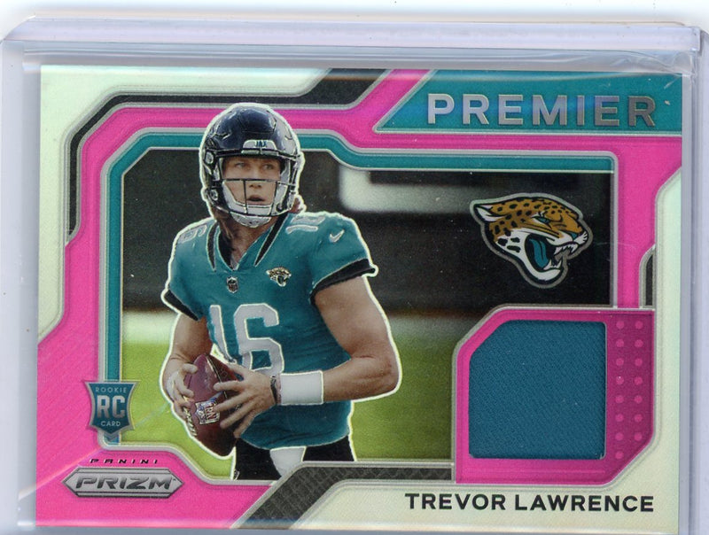 Trevor Lawrence 2021 Panini Prizm Premier Patches pink prizm rookie card