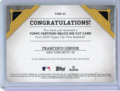 Francisco Lindor 2024 Topps Tier One Relic #'d 102/199