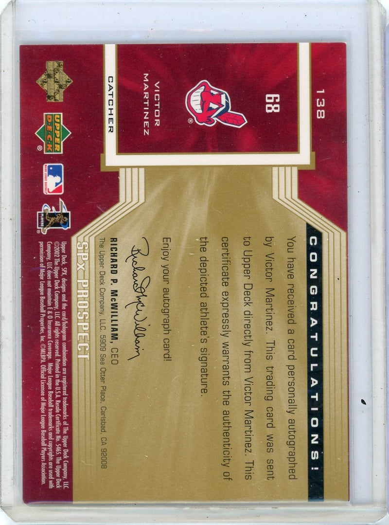 Victor Martinez 2002 Upper Deck SPx Prospect cut autograph