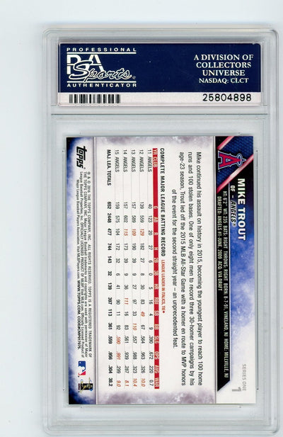 Mike Trout 2016 Topps #1 White Uniform, Jumping PSA 10