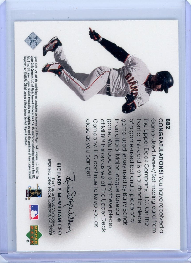 Barry Bonds 2001 Upper Deck SPx Winning Materials jersey bat dual relic