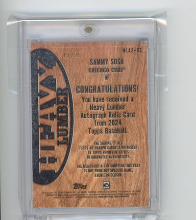 Sammy Sosa 2024 Topps Heavy Lumber game-used bat relic autograph #'d 17/25