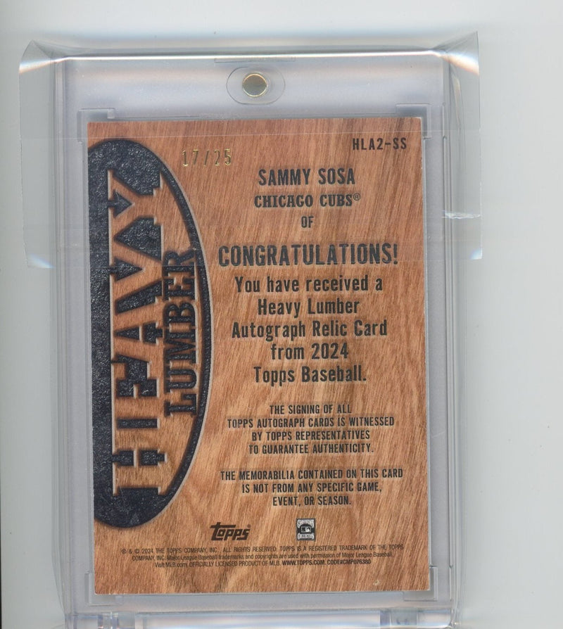 Sammy Sosa 2024 Topps Heavy Lumber game-used bat relic autograph 