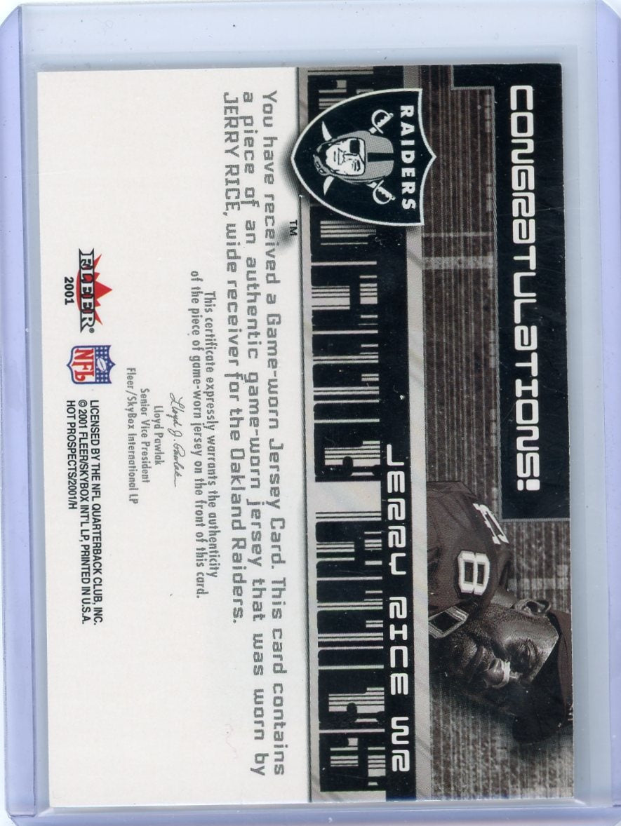Jerry Rice 2001 Fleer Scoring Kings game-used jersey relic
