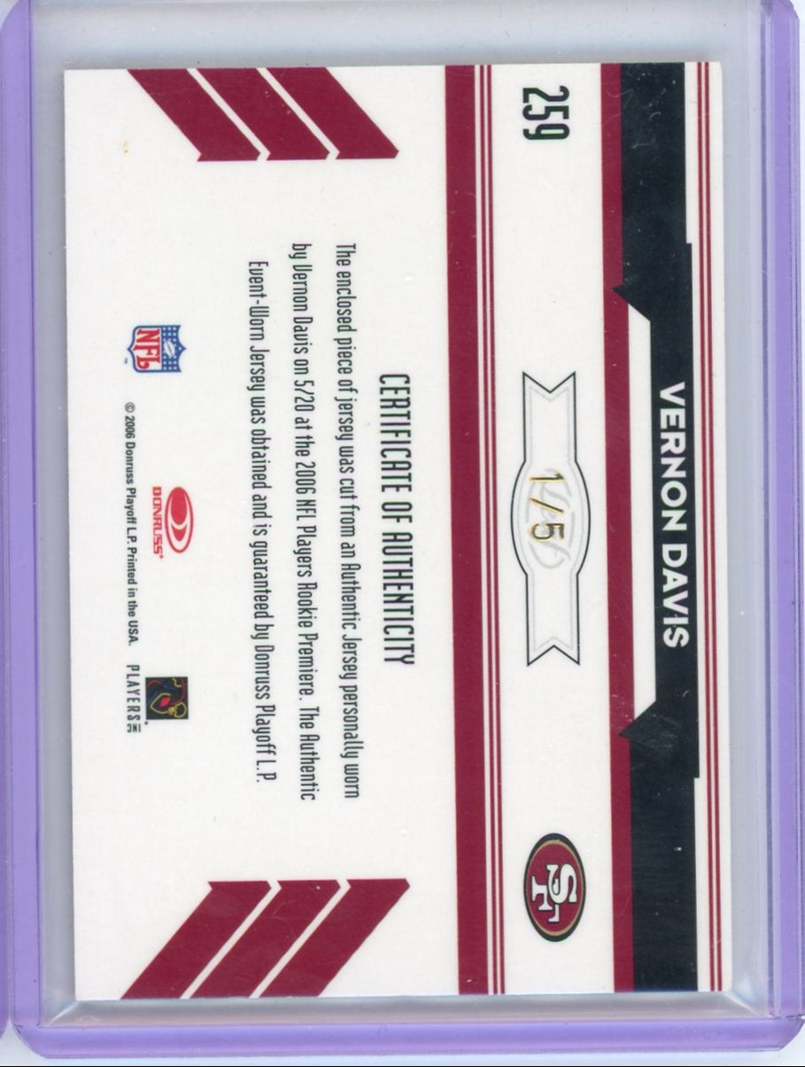 Vernon Davis 2006 Donruss Leaf Rookies & Stars Longevity Material RPA gold #'d 1/5