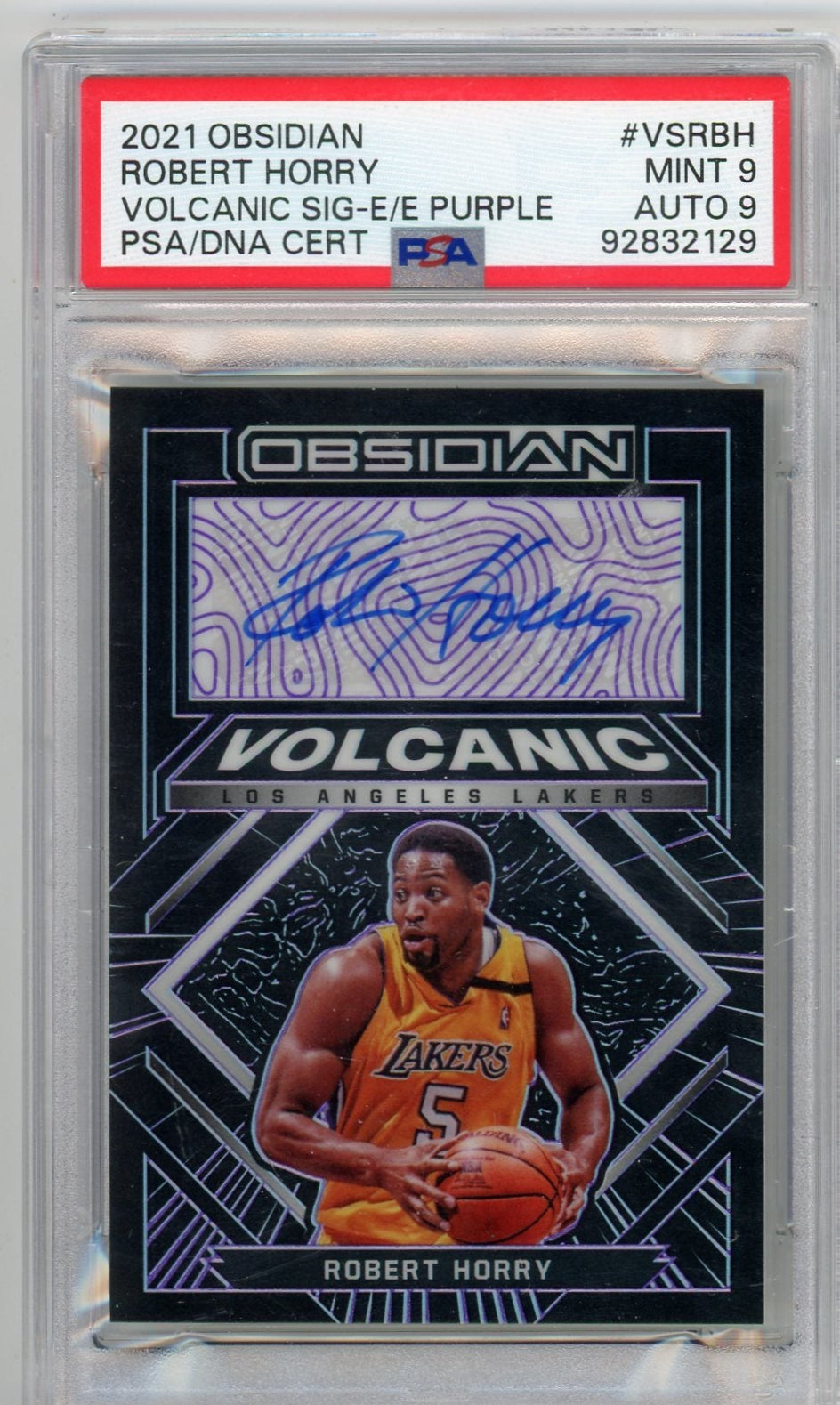 Robert Horry 2021 Obsidian Volcanic Signatures Purple Etch #'d 25/75 PSA 9 Auto 9
