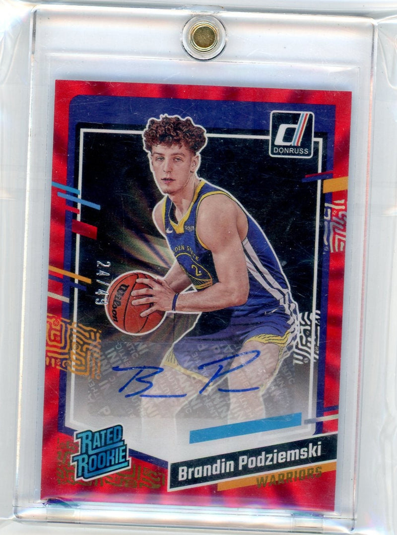 Brandin Podziemski 2023-24 Panini Donruss red laser autograph rookie card 