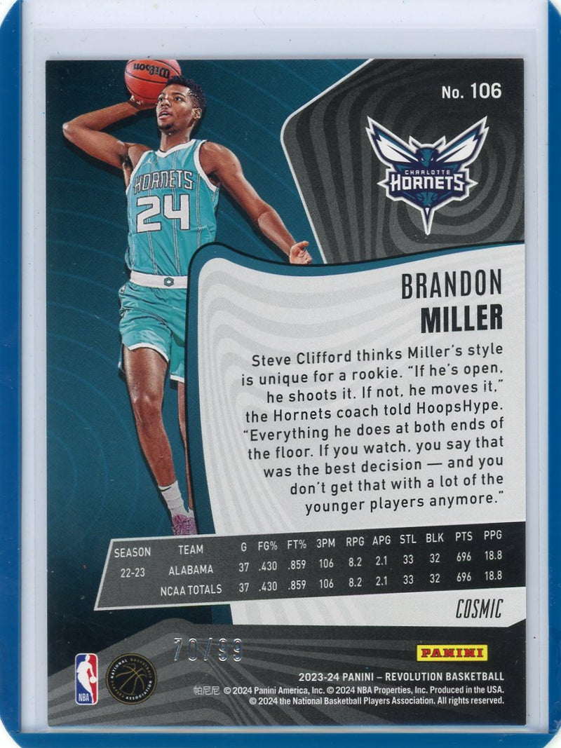 Brandon Miller 2023 Panini Revolution Cosmic Rookie Card 