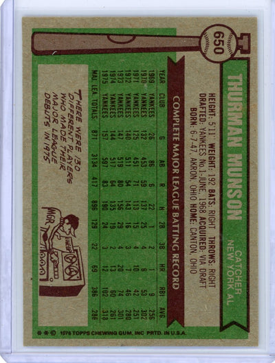 Thurman Munson 1976 Topps #650