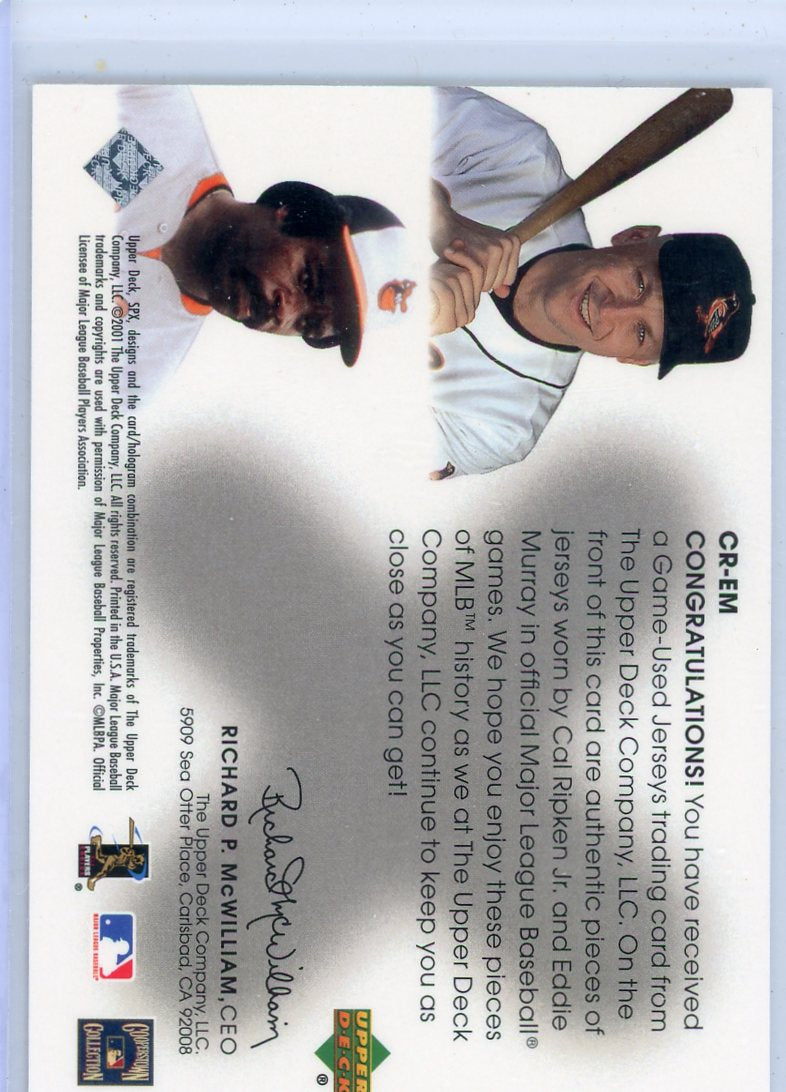Cal Ripken Jr. Eddie Murray 2001 Upper Deck SPx Winning Material dual game-used jersey relics