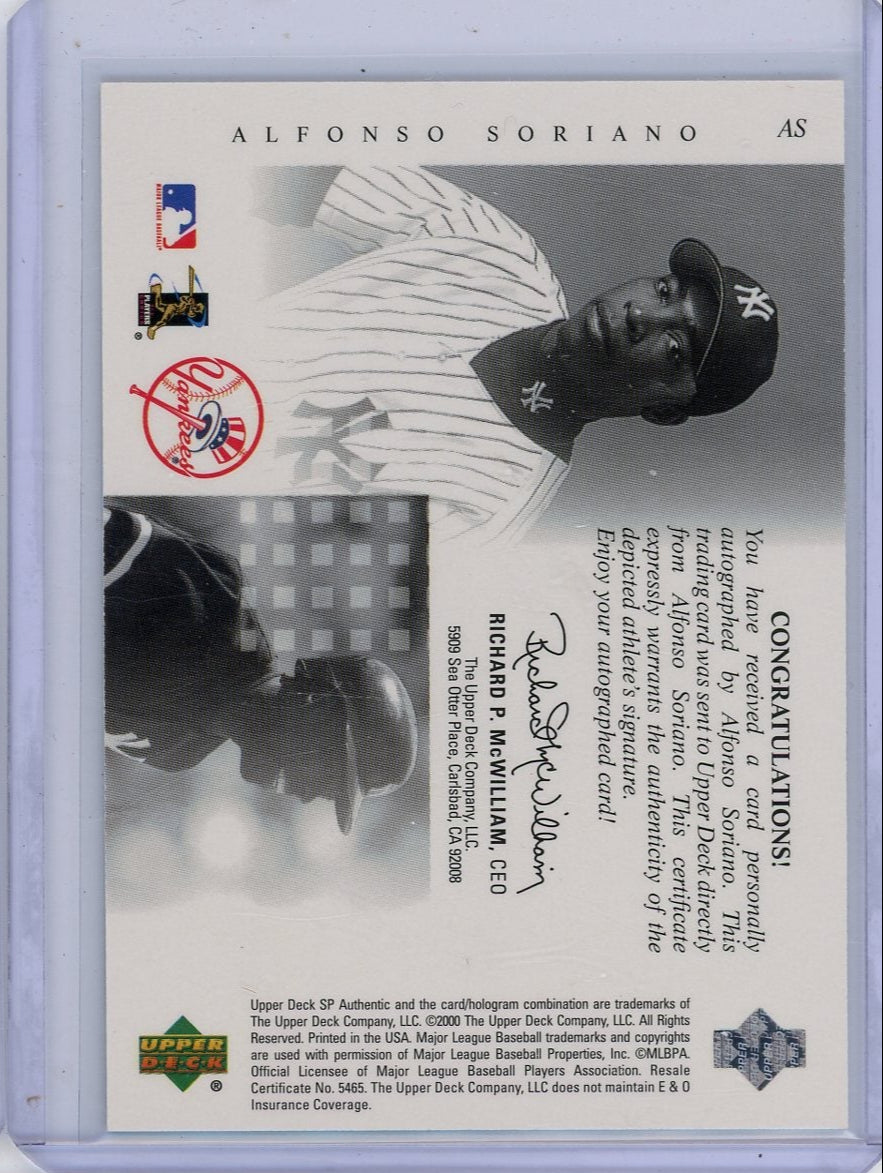 Alfonso Soriano 2000 Upper Deck SP Authentic Chirography autograph
