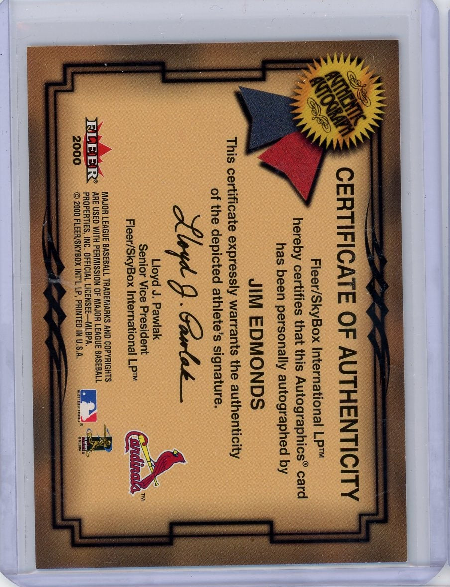 Jim Edmonds 2000 Fleer Autographics gold holo auto #'d 17/50