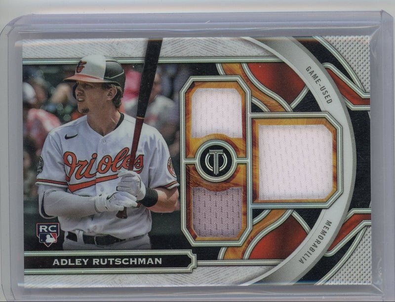 Adley Rutschman 2023 Topps Tribute triple relic rookie card 