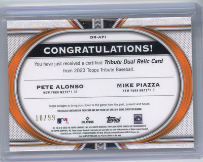 Pete Alonso Mike Piazza 2023 Topps Tribute dual relic #'d 10/99