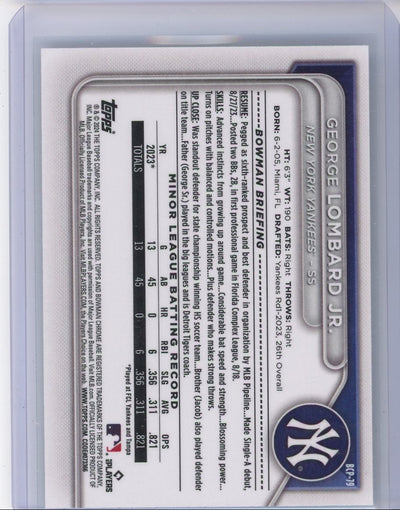 George Lombard Jr. 2024 1st Bowman Chrome mojo refractor