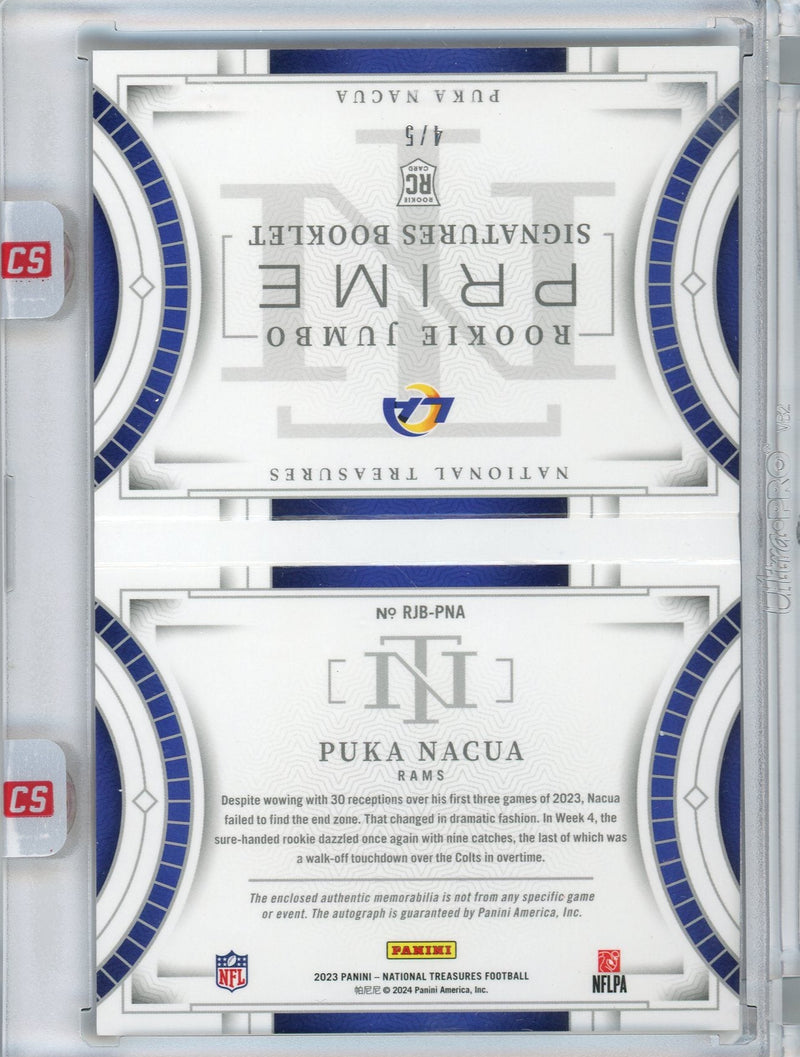 Puka Nacua 2023 Panini National Treasures Rookie Jumbo Prime Signatures Booklet RPA 