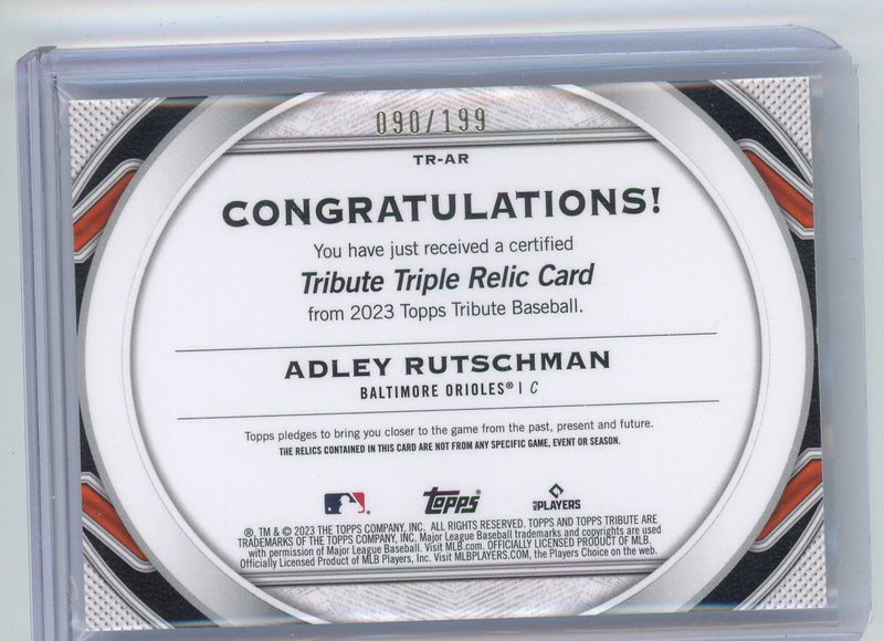 Adley Rutschman 2023 Topps Tribute triple relic rookie card 