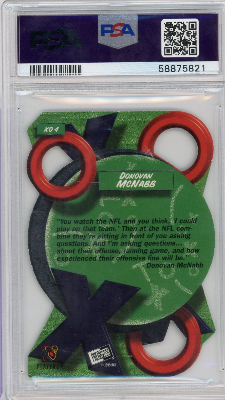 Donovan McNabb 1999 Press Pass X's & O's die-cut PSA 8