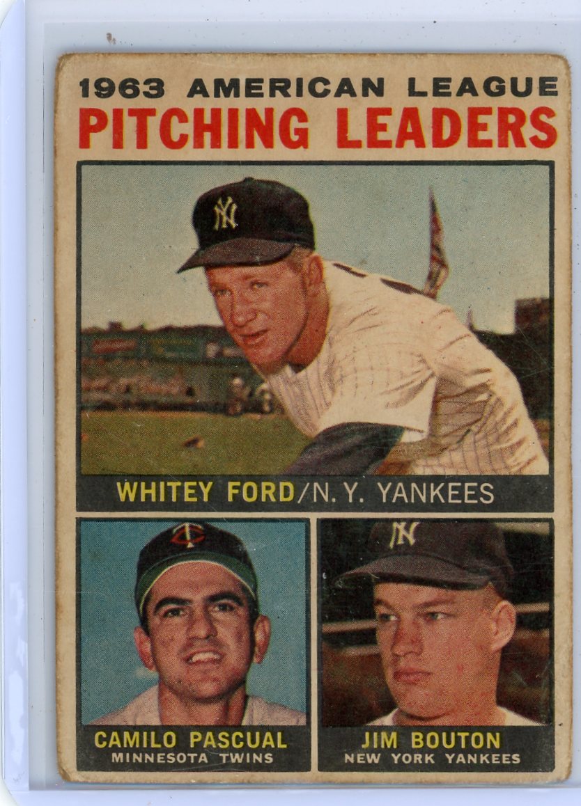 Whitey Ford J Bouton C Pascual 1964 Topps AL Pitching Leaders #4 (poor)