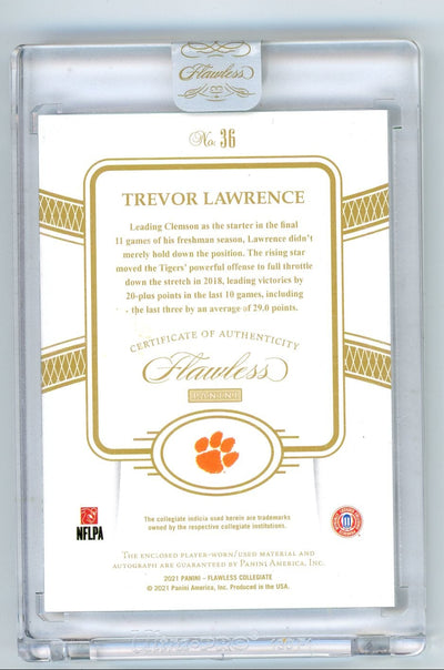 Trevor Lawrence 2021 Panini Flawless Collegiate game-used relic autograph rookie card red #'d 11/20