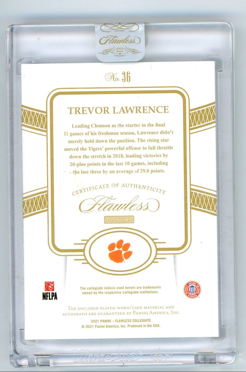 Trevor Lawrence 2021 Panini Flawless Collegiate game-used relic autograph rookie card red 