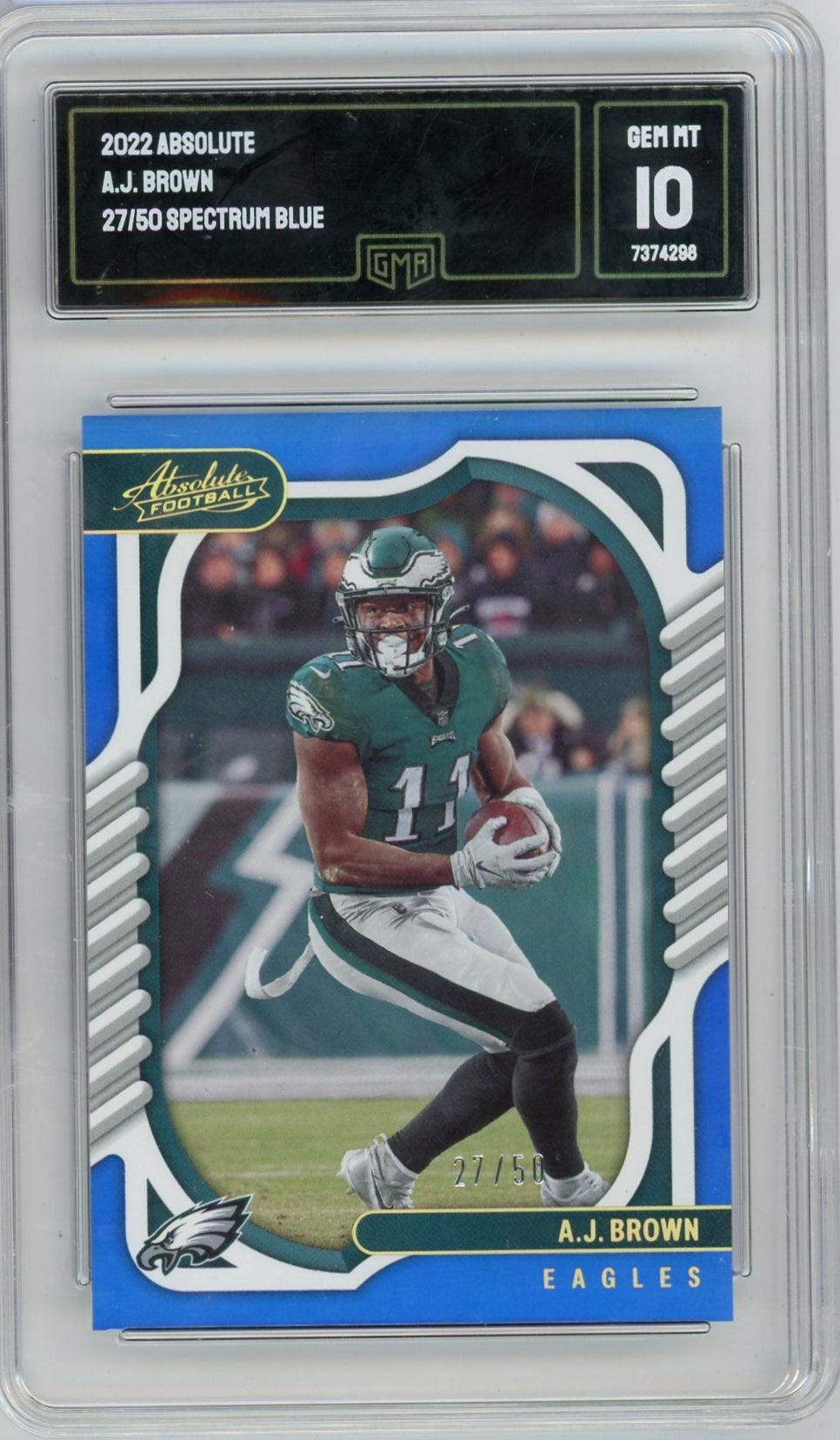 AJ Brown 2022 Panini Absolute spectra blue #'d 27/50 GMA 10