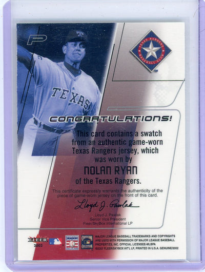 Nolan Ryan 2002 Fleer Genuine Names of the Game relic