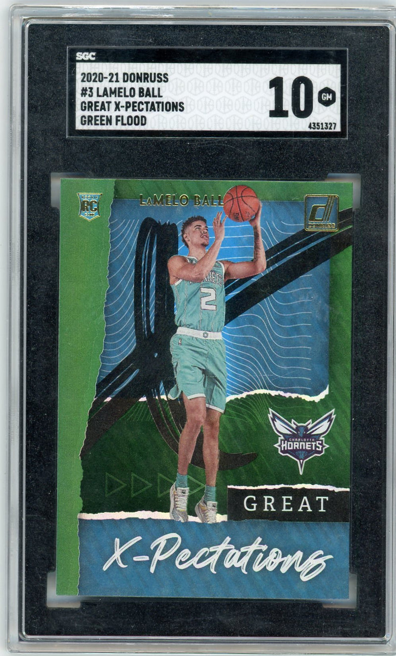 Lamelo Ball 2020-21 Panini Donruss Great X-Pectations green flood rc SGC 10