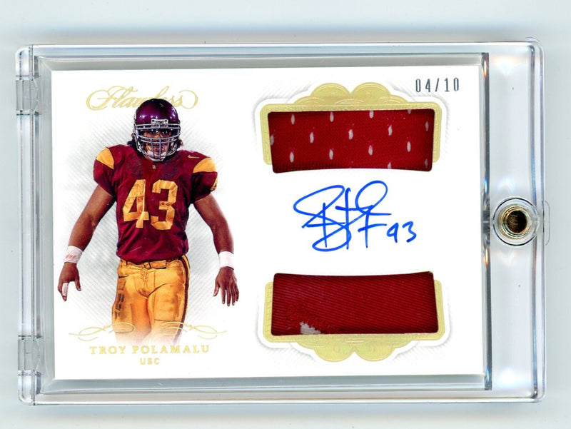 Troy Polamalu 2020 Panini Flawless Collegiate game-used autograph relic gold 