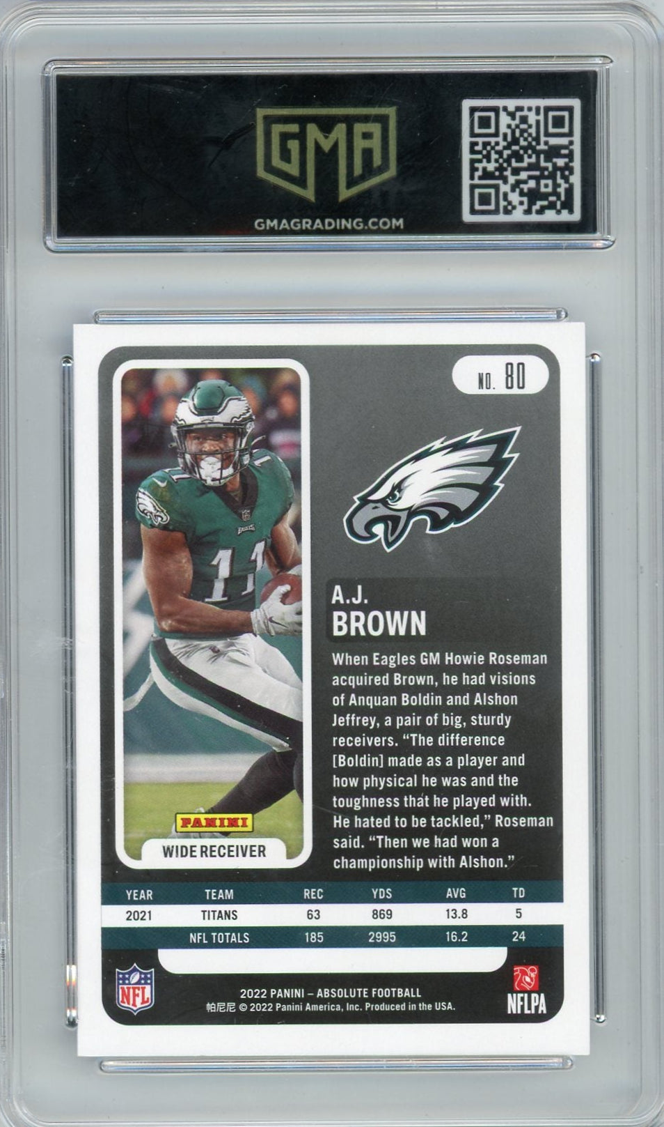 AJ Brown 2022 Panini Absolute spectra blue #'d 27/50 GMA 10