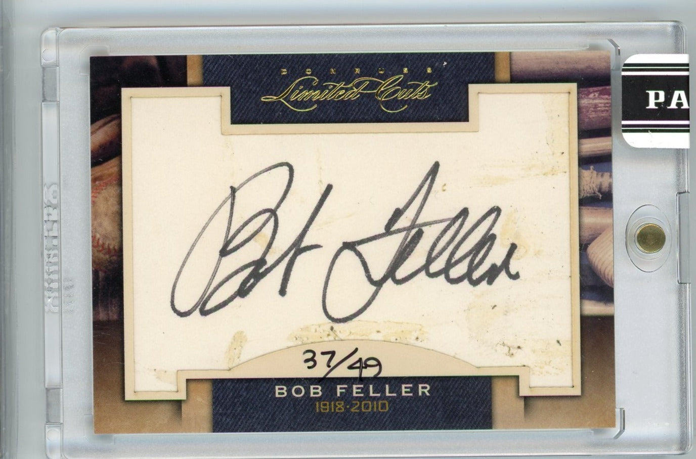 Bob Feller 2011 Panini Donruss Limited Cuts autograph cut #'d 37/49