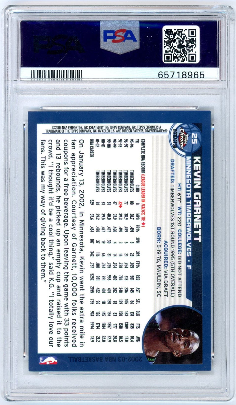 Kevin Garnett 2002 Topps Chrome refractor PSA 8