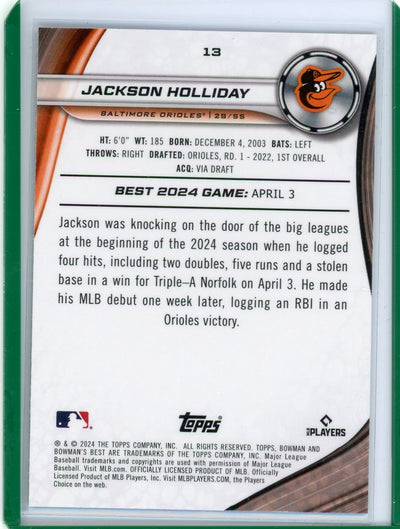 Jackson Holliday 2024 Bowman's Best green mini diamond ref. rookie card #'d 90/99