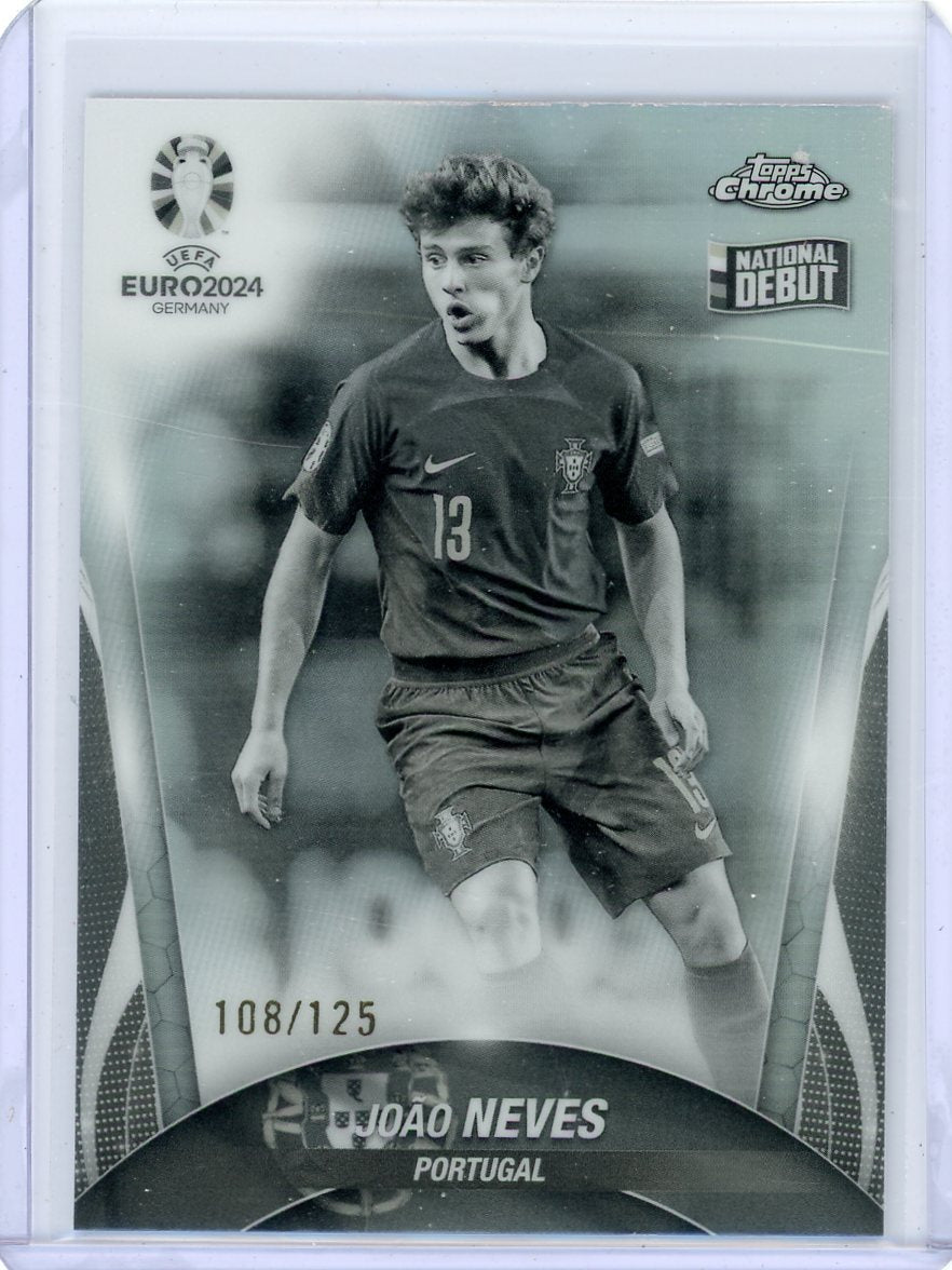 Joao Neves 2024 Topps Chrome Euro National Debut Black/White ref. #'d 108/125