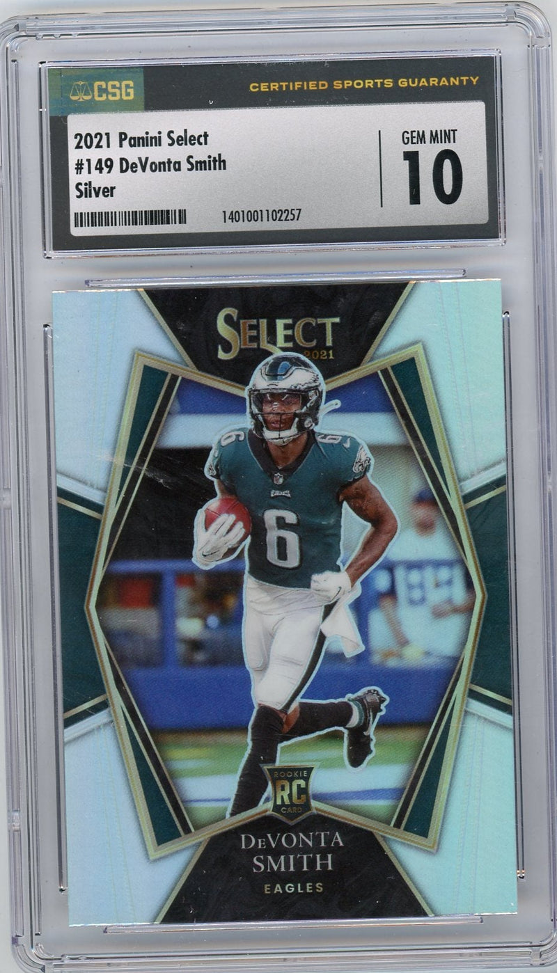 DeVonta Smith 2021 Panini Select silver prizm rookie card CSG 10