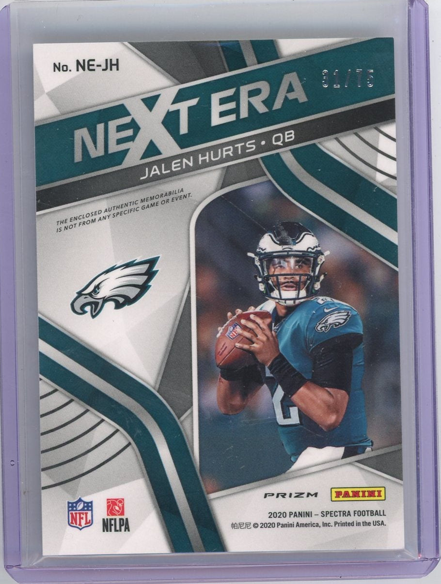 Jalen Hurts 2020 Panini Spectra Next Era relic rookie card #'d 31/75