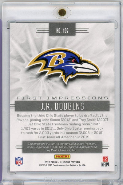 JK Dobbins 2020 Panini Illusions RPA #'d 130/299